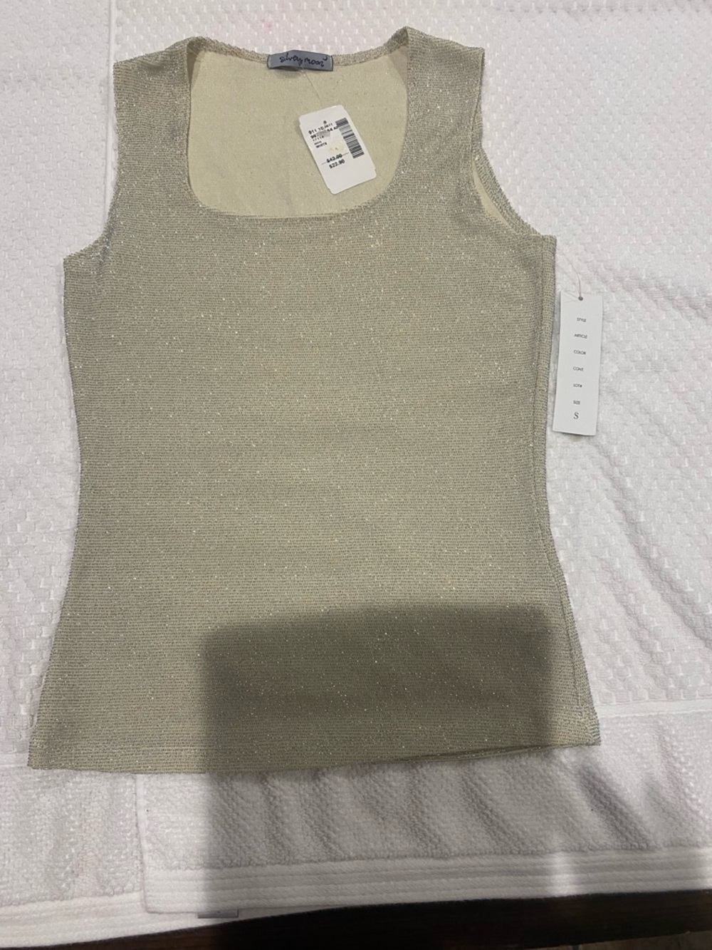 Silvery Moon Collection Sleeveless Metallic Tank - Cream